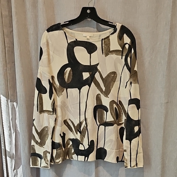 Lisa Todd Sweaters - Lisa Todd Abstract "Love" Cream and Black Long Sleeve Cotton/Cashmere Sweater